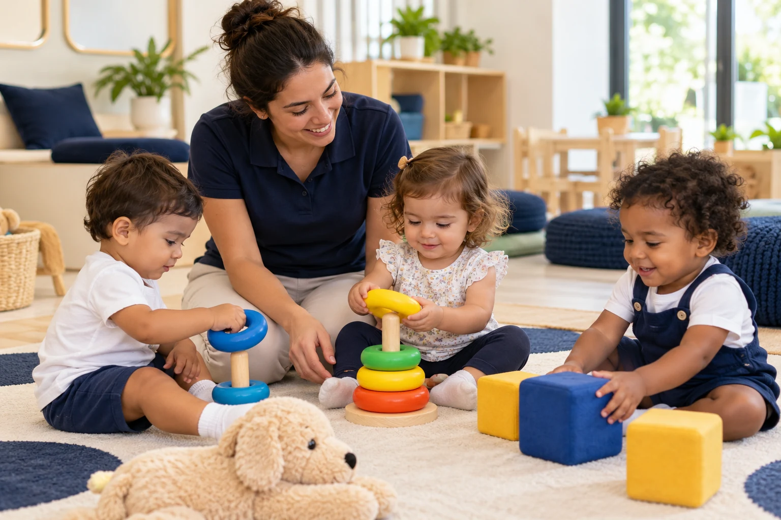 Cuidadoras acompanhando crianças em um ambiente de creche