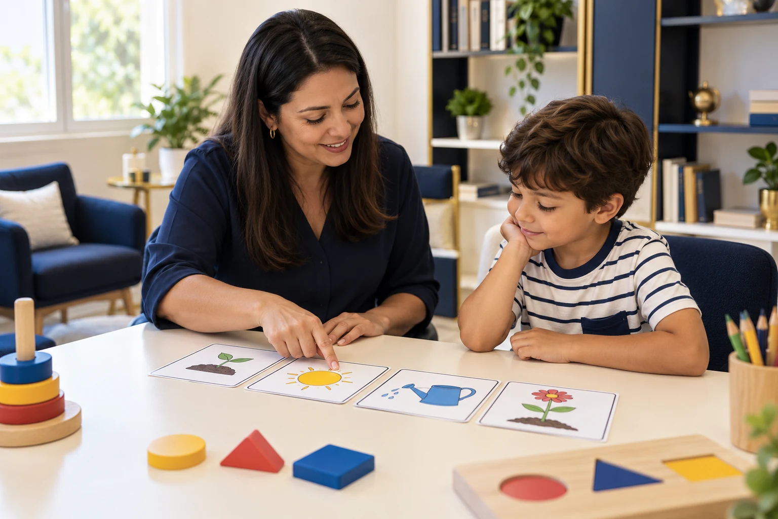 Psicopedagoga acompanhando crianças em atividades inclusivas